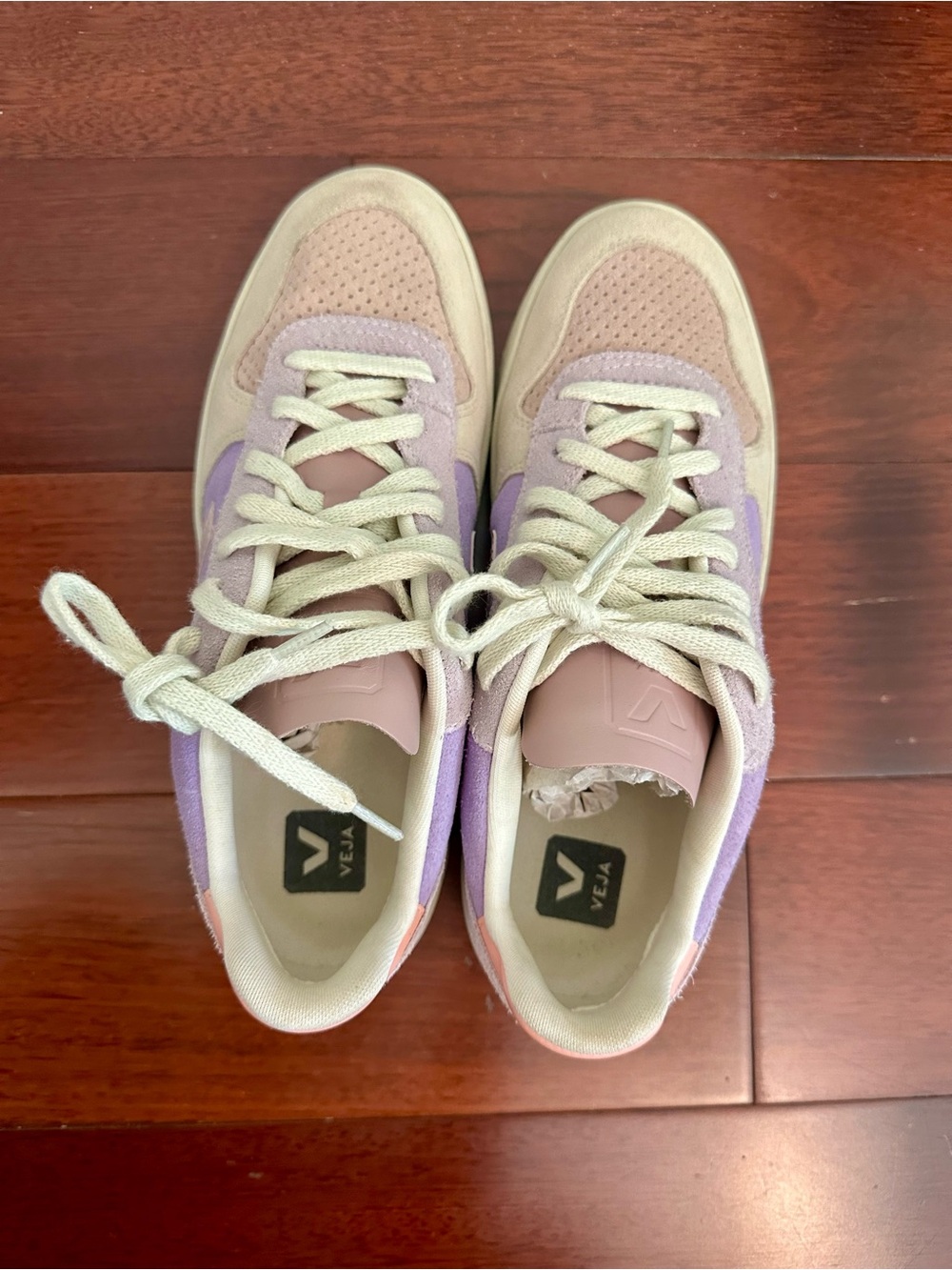 Veja Lace-Up Sneakers in Pastel Pink, Lavender & Cream